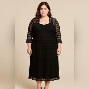 JS Collections Black 2-Piece Dress & Jacket Set Size 16W NWT